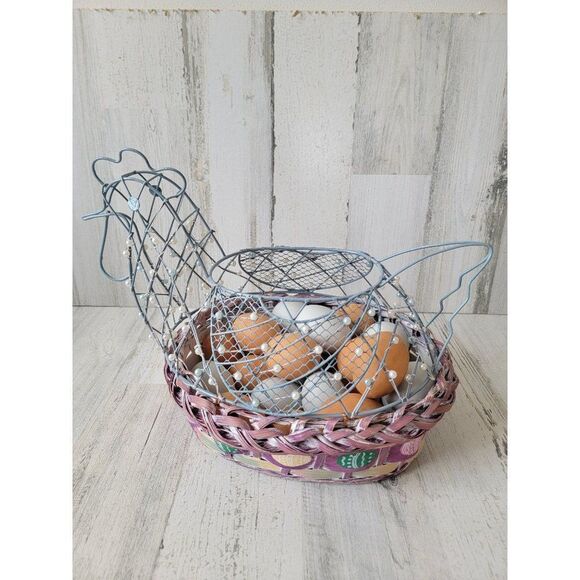 Chicken hen wire Easter basket egg Spring home decor set - Picture 6 of 9